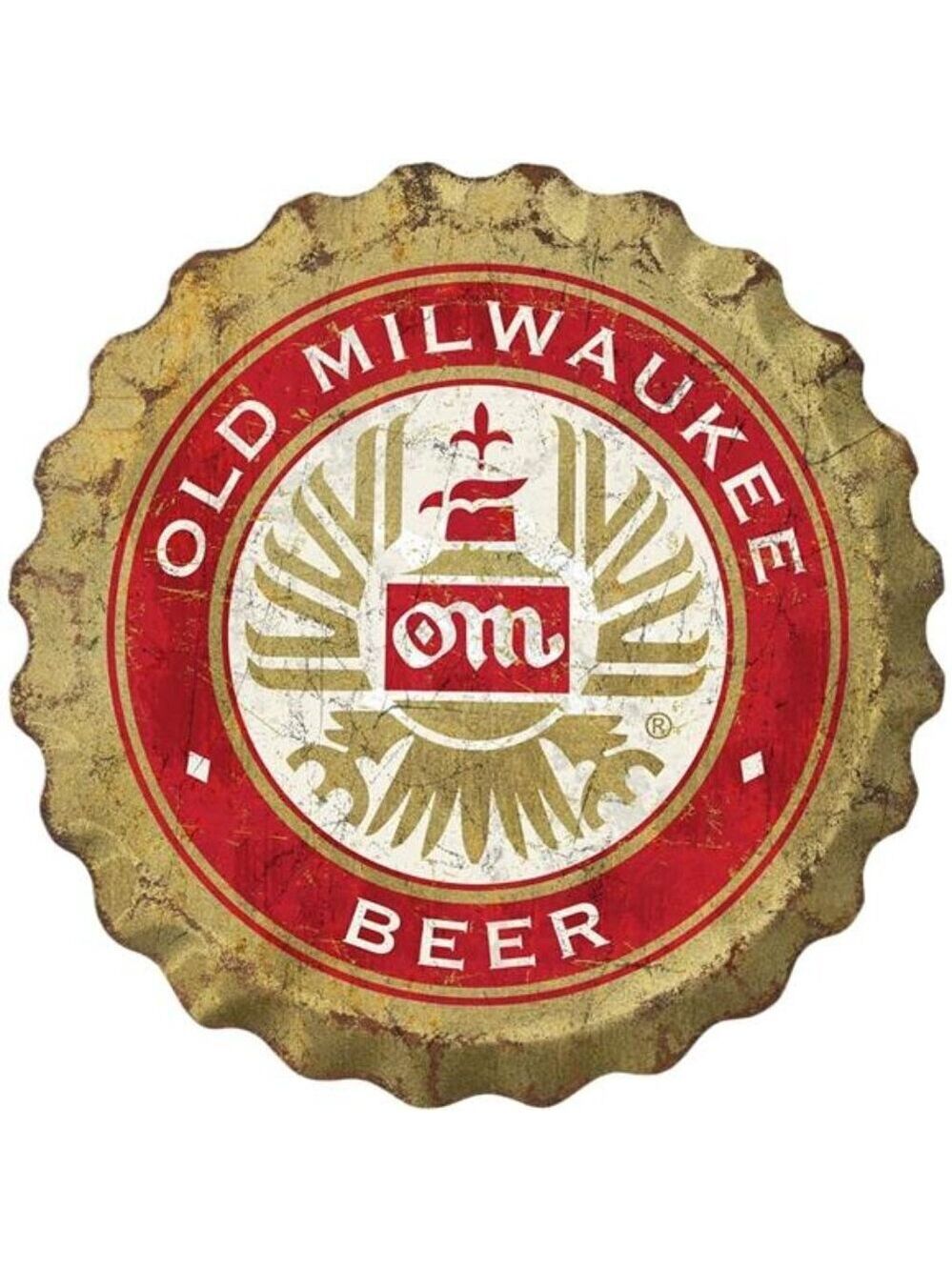 Old Milwaukee Beer Metal Bottle Cap Sign Garage Shop Bar Man Cave Outdoor LARGE